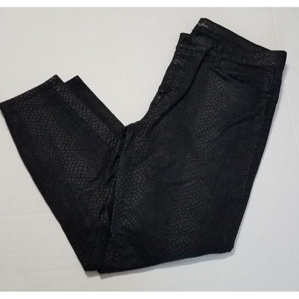 Mavi Jeans Women sz 31/27 Black Denim Coated Animal Print Pants Stretch Midrise